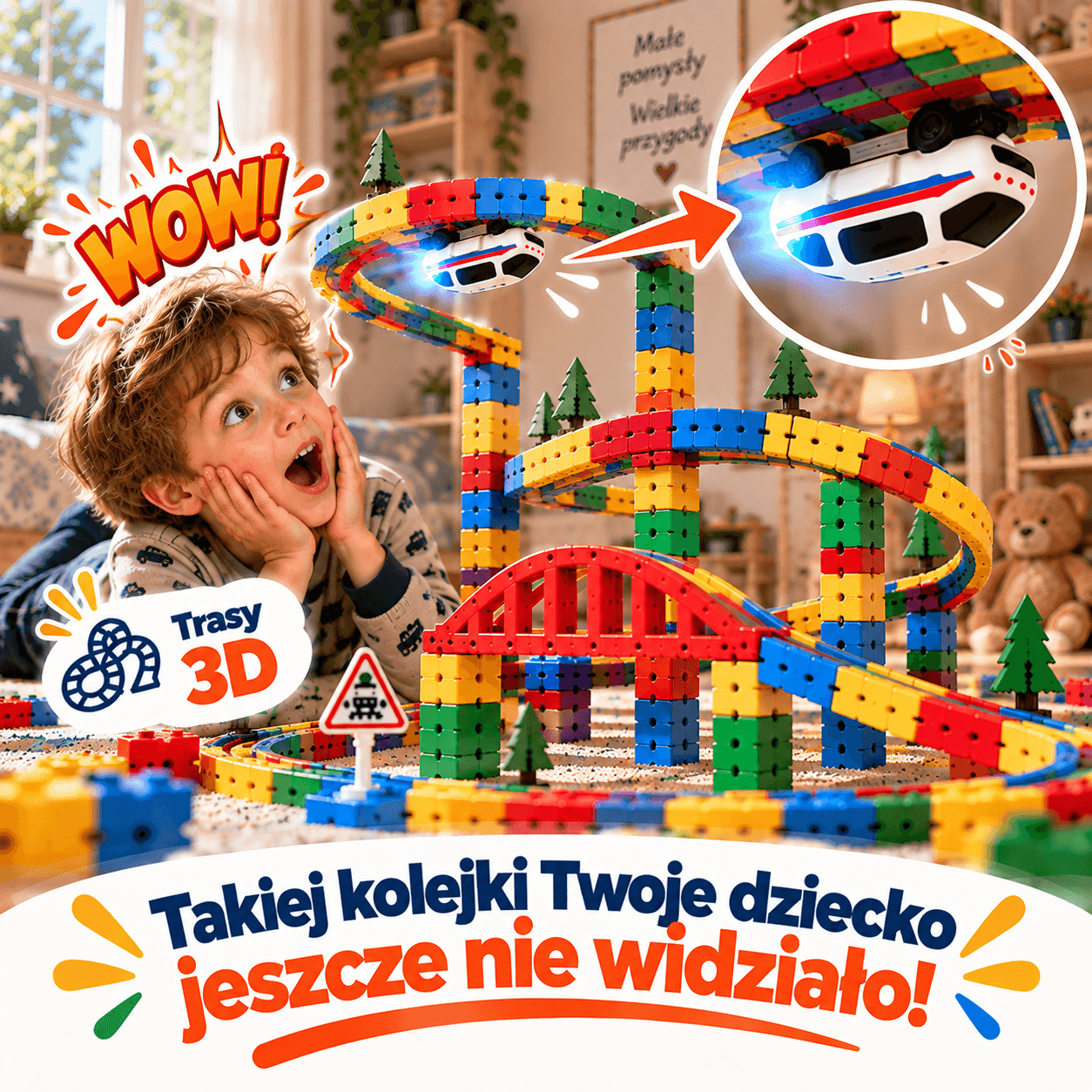 ToriGo - Magnetyczny Tor Kolejowy 3D z Lokomotywą, 51 elementów